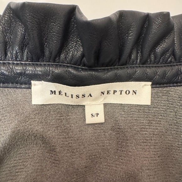 Melissa Nepton Faux Leather Blouse with Ruffled Collar – Size S - Picture 4 of 4